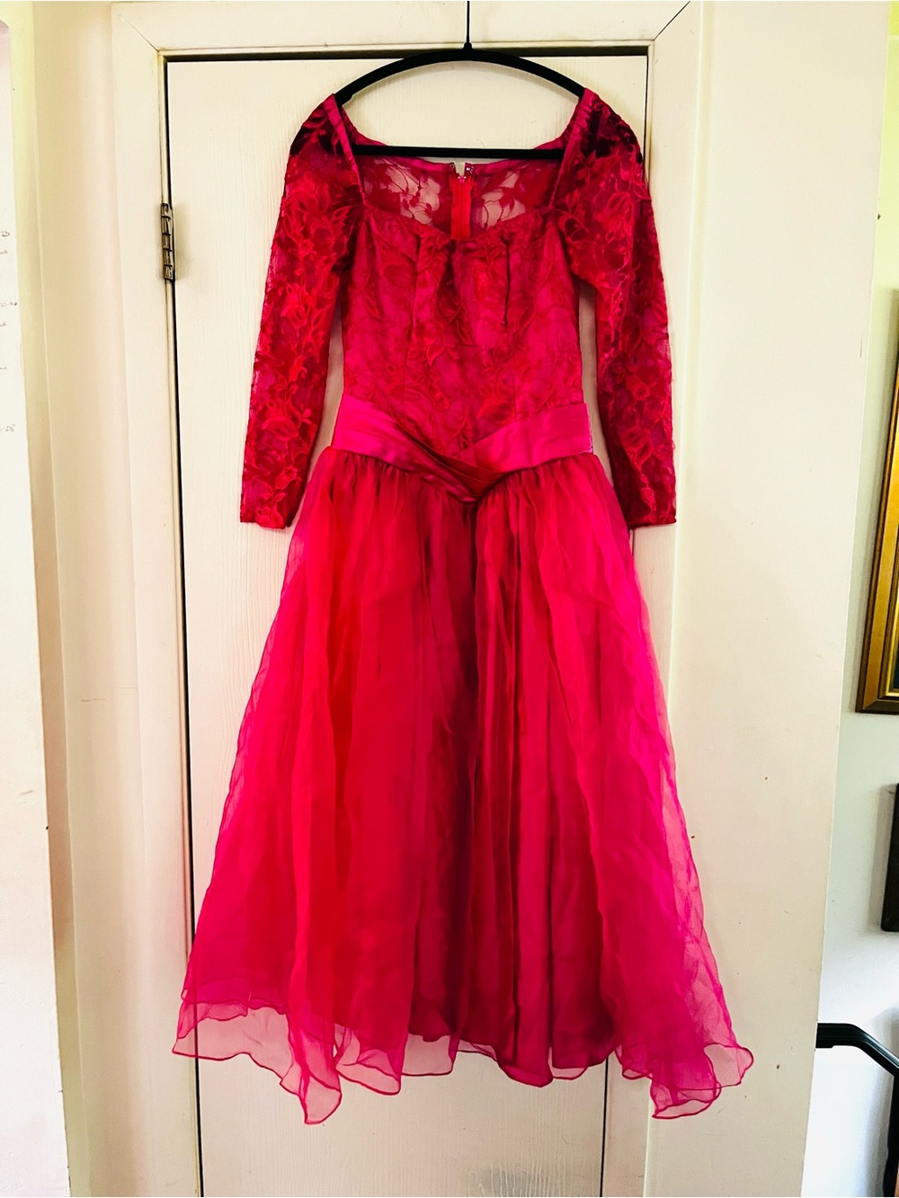 VTG 80s Ethereal Bridesmaids Lace Victorian Revival Fit Flare Satin Dress